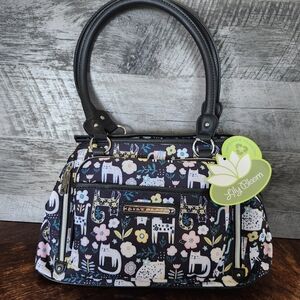 NWT Lily Bloom Cat Floral Print Top Handle Satchel Bag Multi Pocket